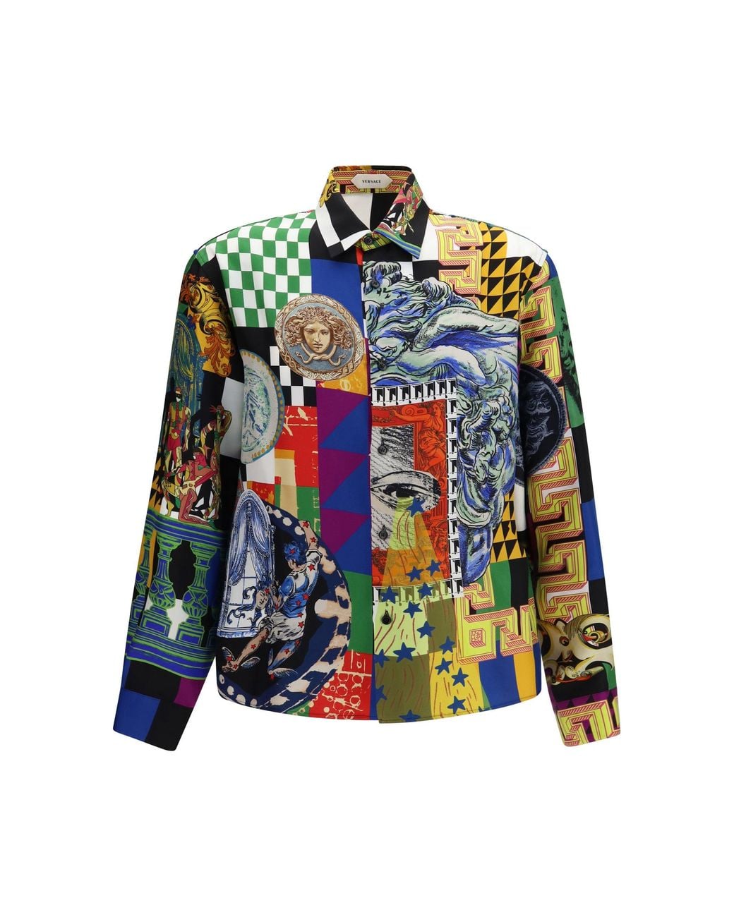 Versace Multicolor Silk Twill Shirt With Medusa Print for men