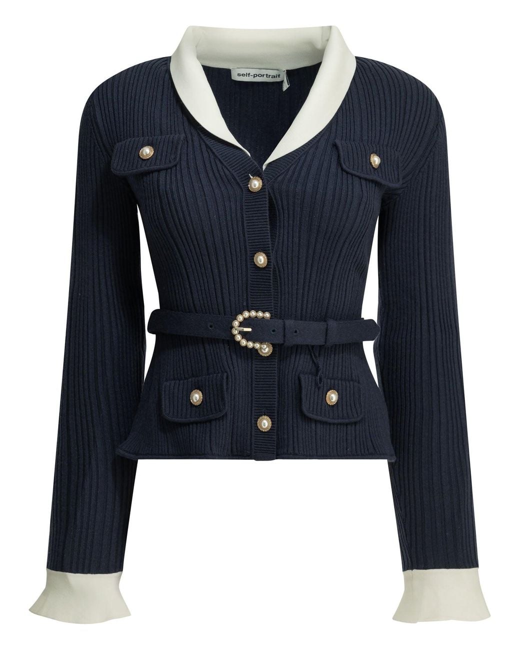Self-Portrait Blue Woven Knit Cardigan