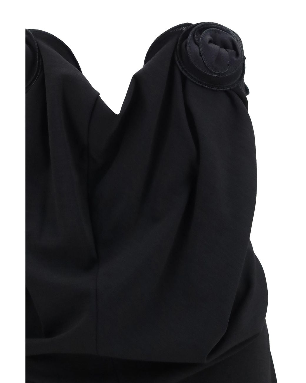 Magda Butrym Black Draped Dress With Sculptural Floral Details