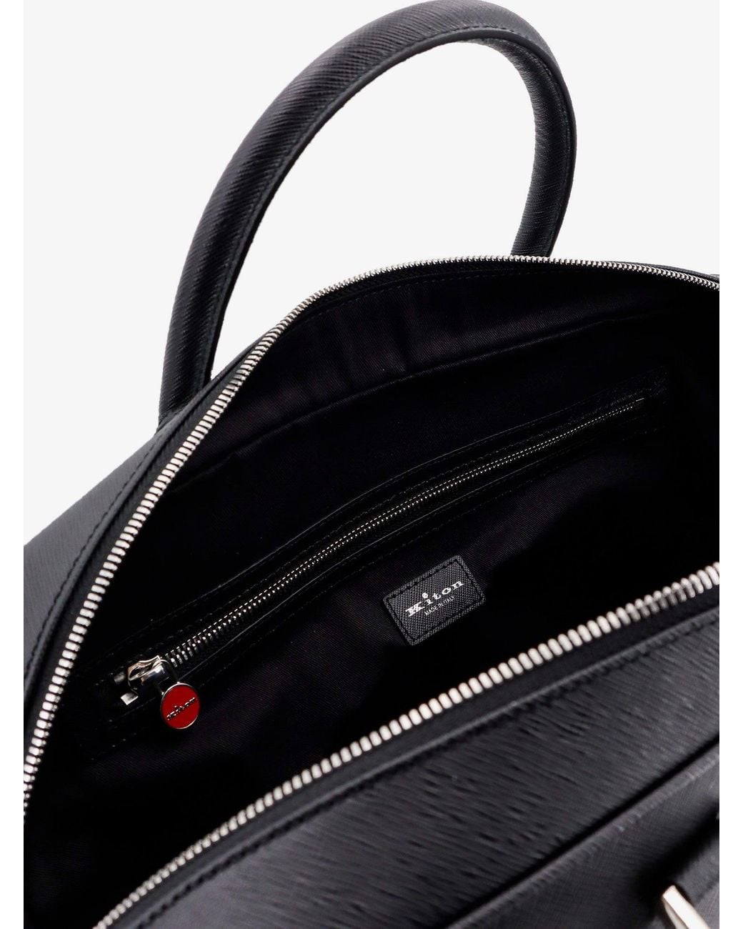 Kiton Black Leather Work Bag for men