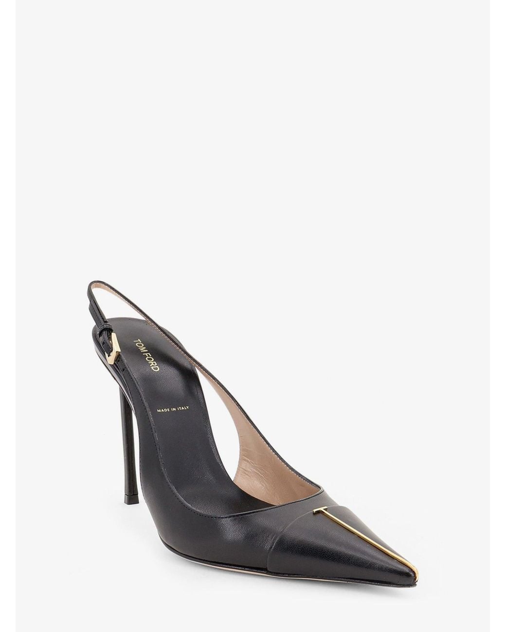 Tom Ford Black Leather Pumps With Metal T Logo Detail