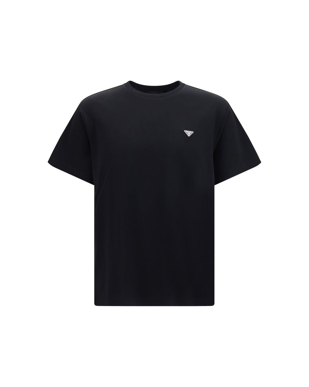 Prada Black Cotton T-Shirt With Triangle Logo for men