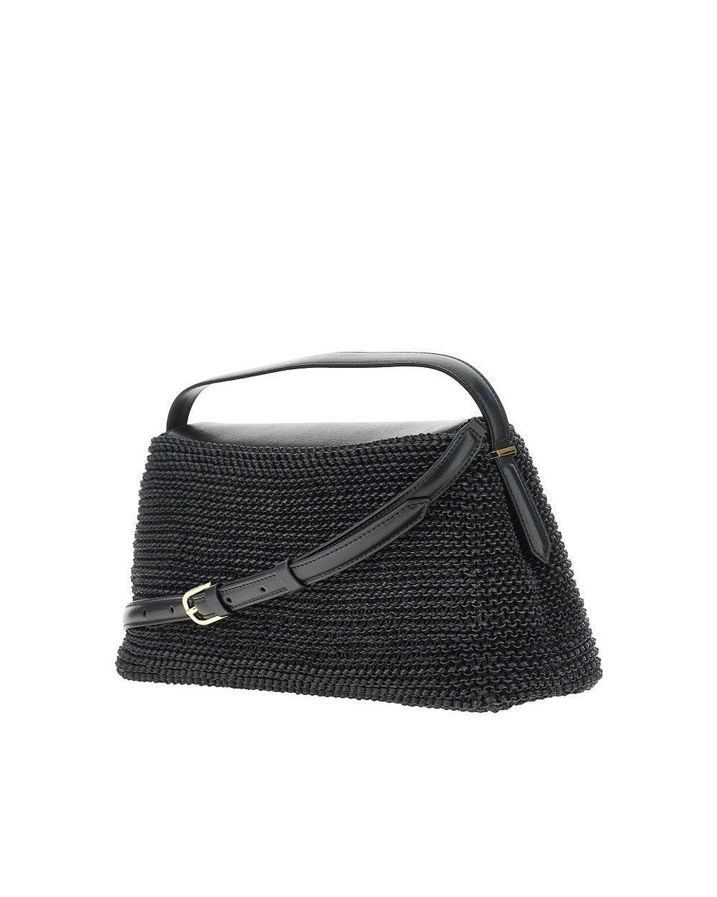 Totême Black T-Lock Woven Leather Bag