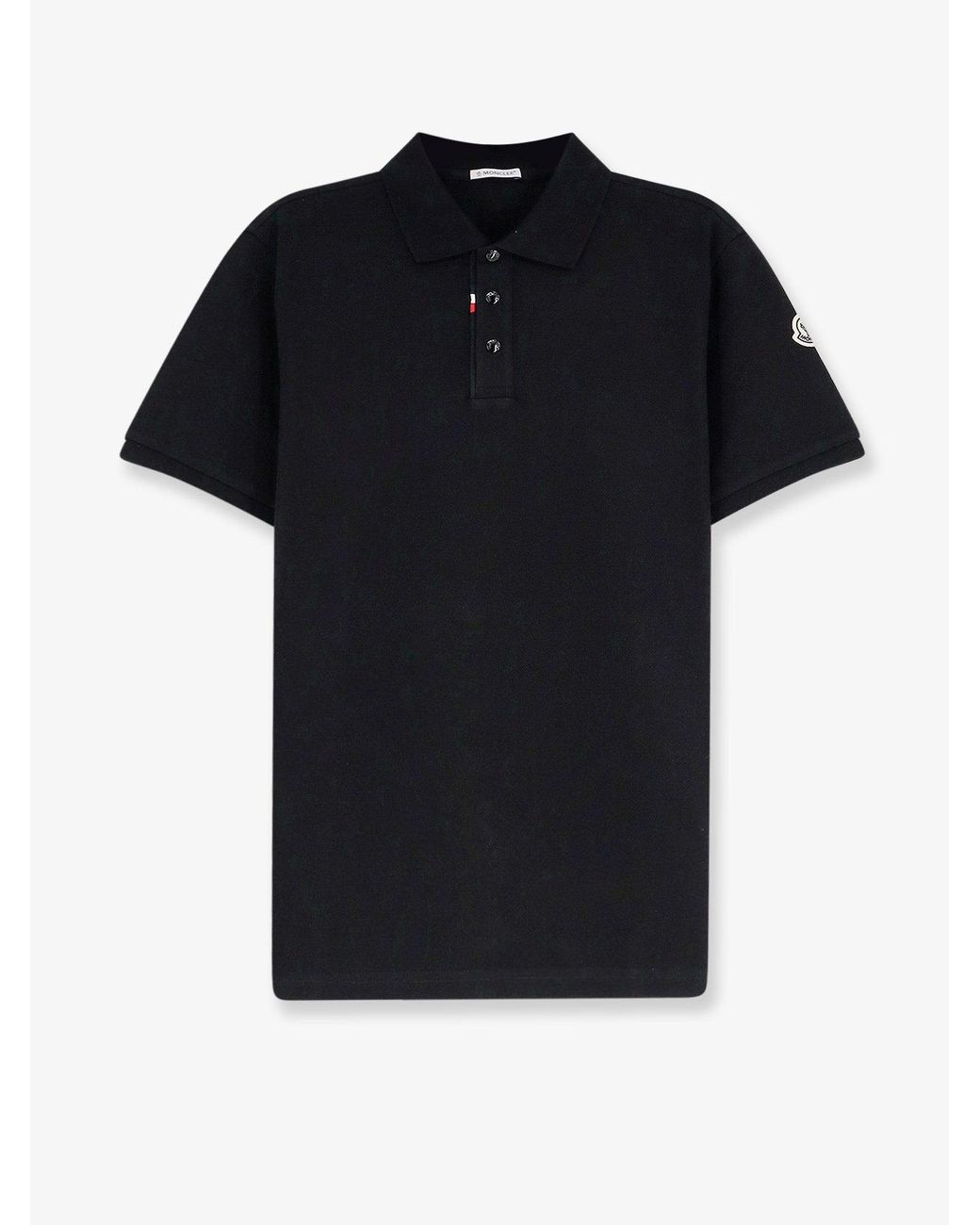 Moncler Black Cotton Pique Polo Shirt for men