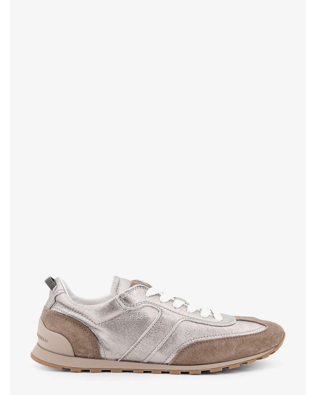 Brunello Cucinelli White Laminated Leather And Suede Sneakers
