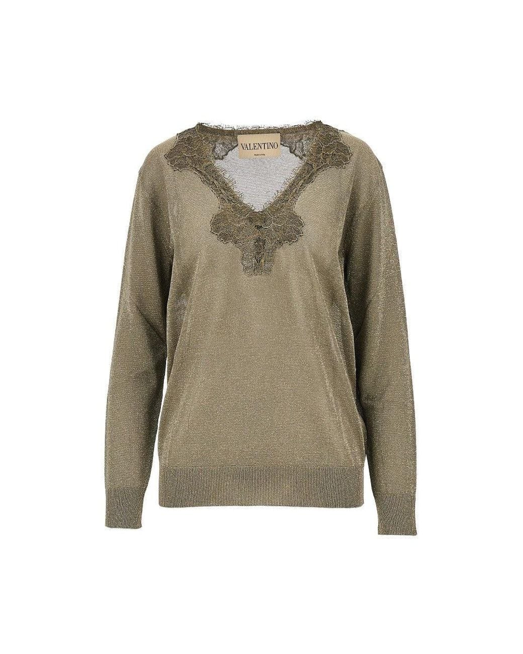 Valentino Green Lurex Sweater With Lace