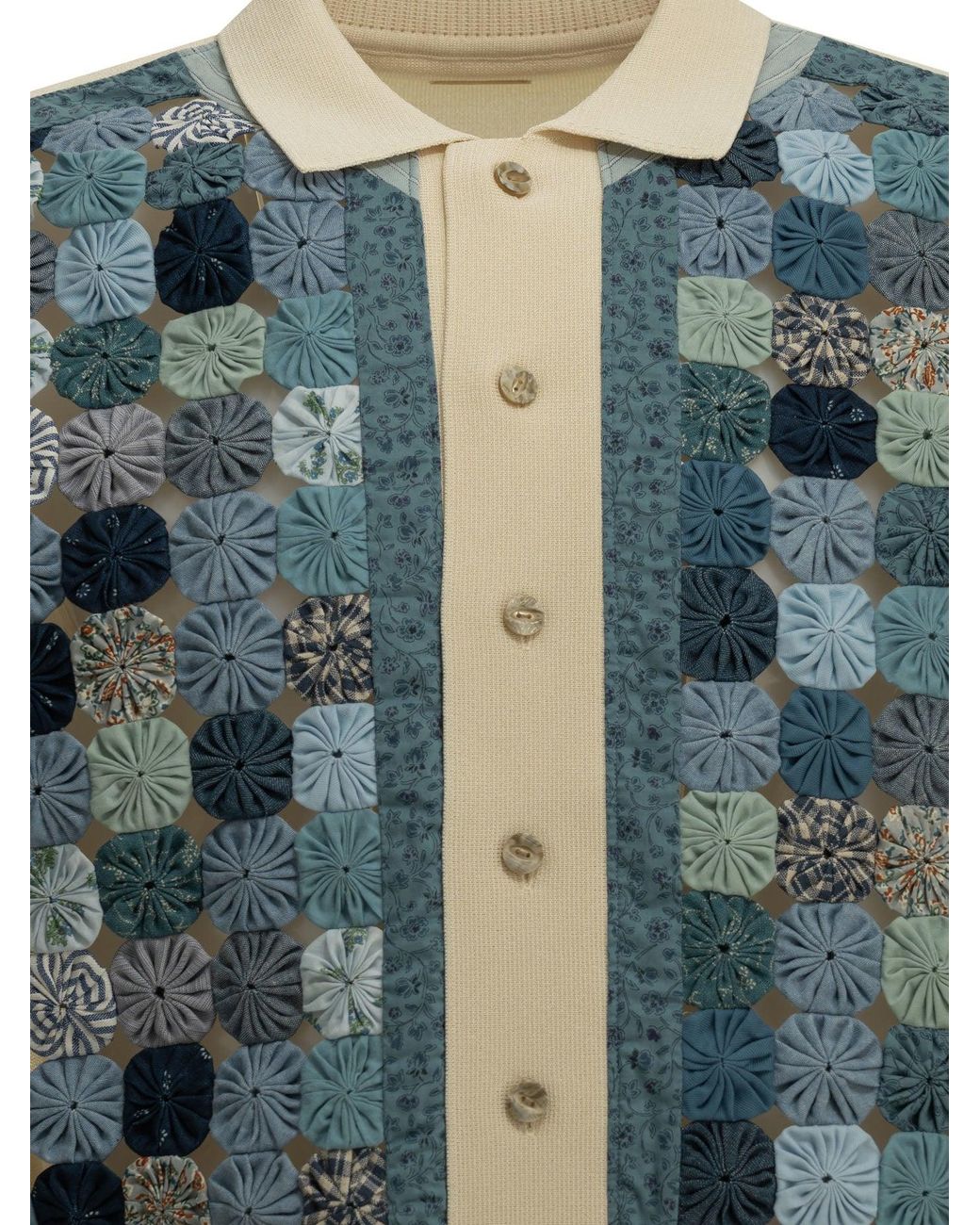 Kapital Blue Button-Down Polo Shirt Knit X Yoyo Quilt for men