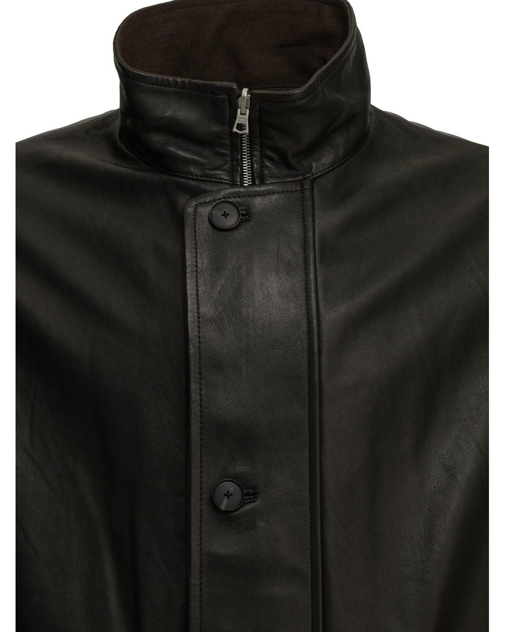 Auralee Green Reversible Wool And Leather Coat for men