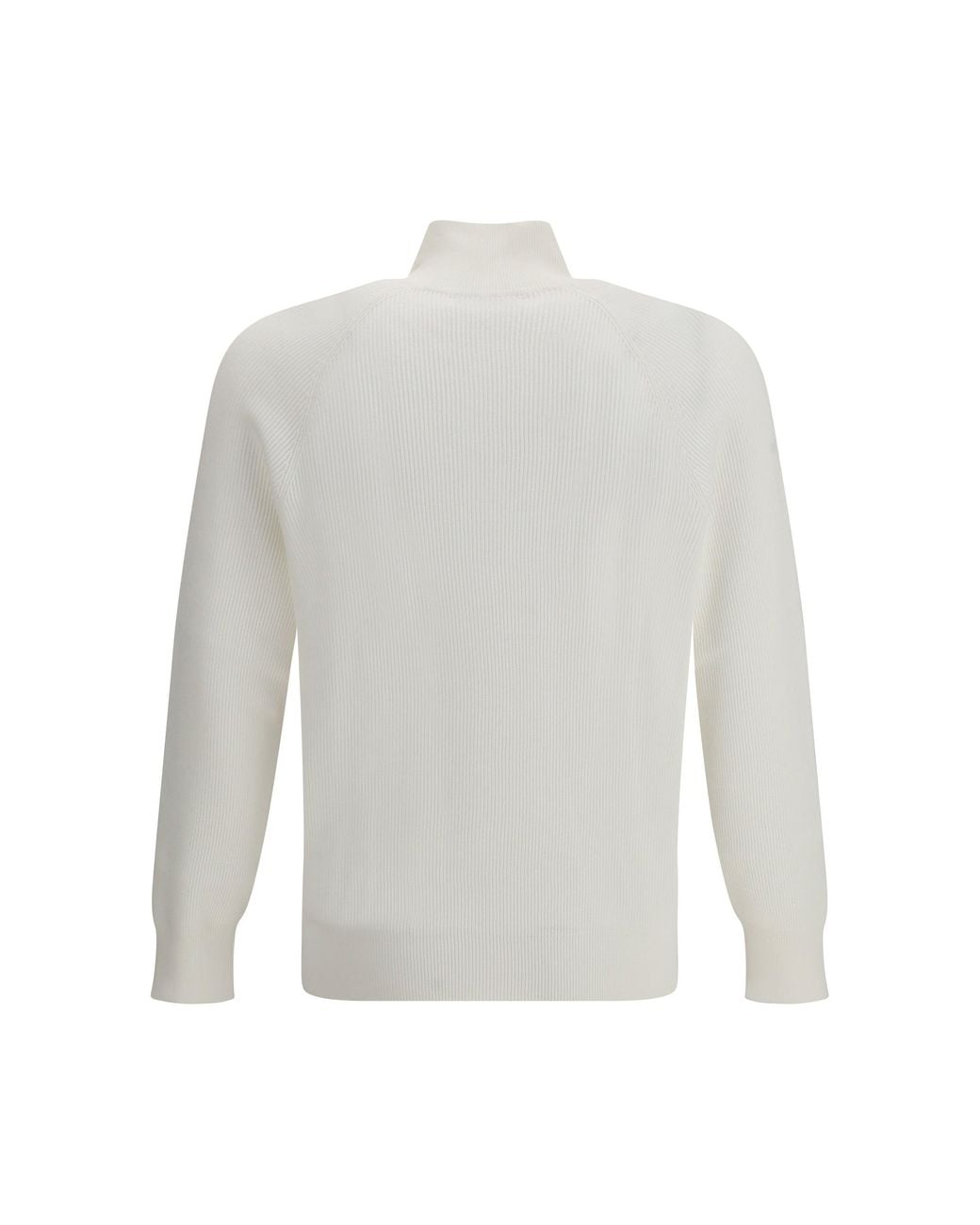 Brunello Cucinelli White Cotton Sweater With A High Neckline for men
