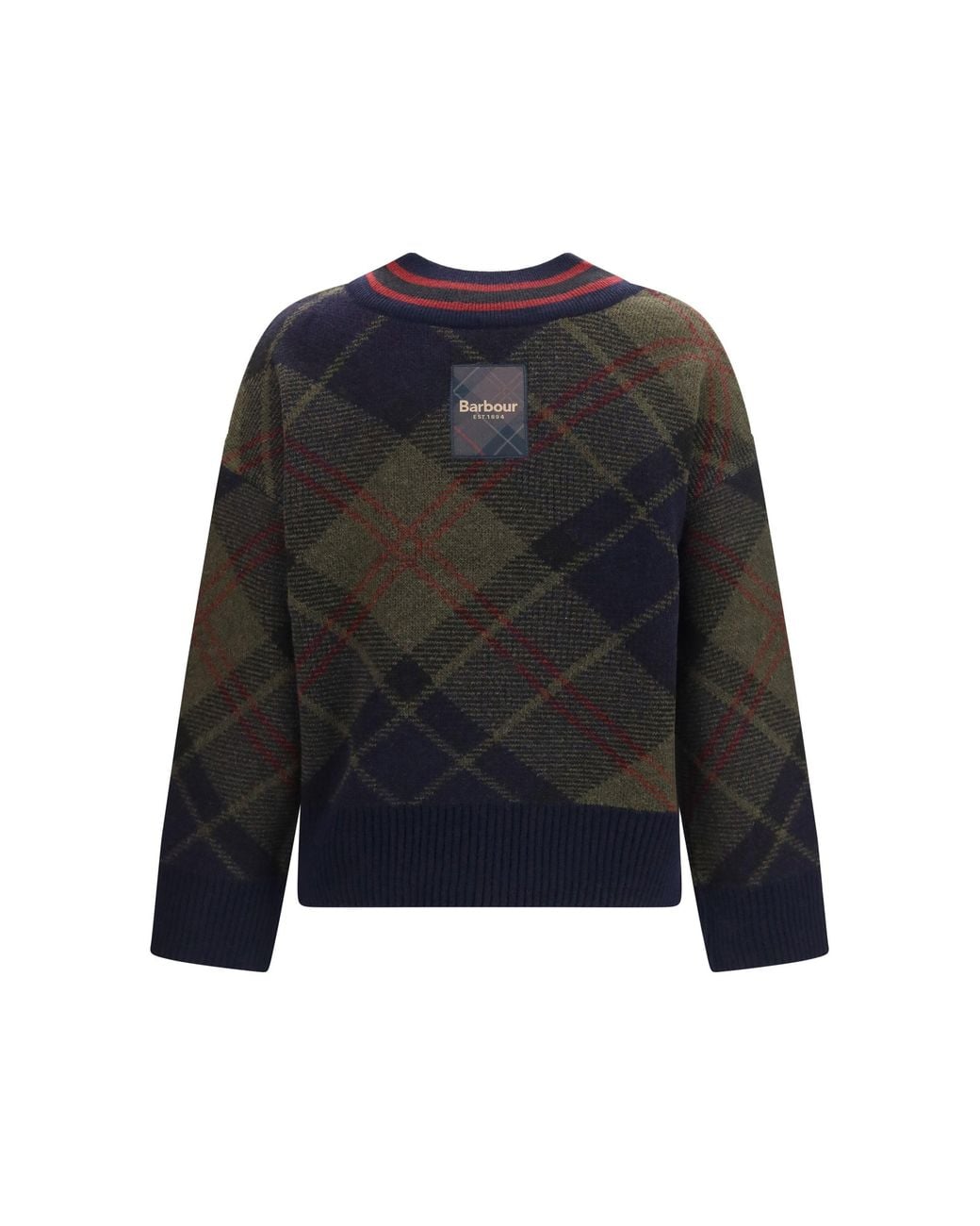 Barbour Blue Shae Tartan Wool V-Neck Sweater Tartan
