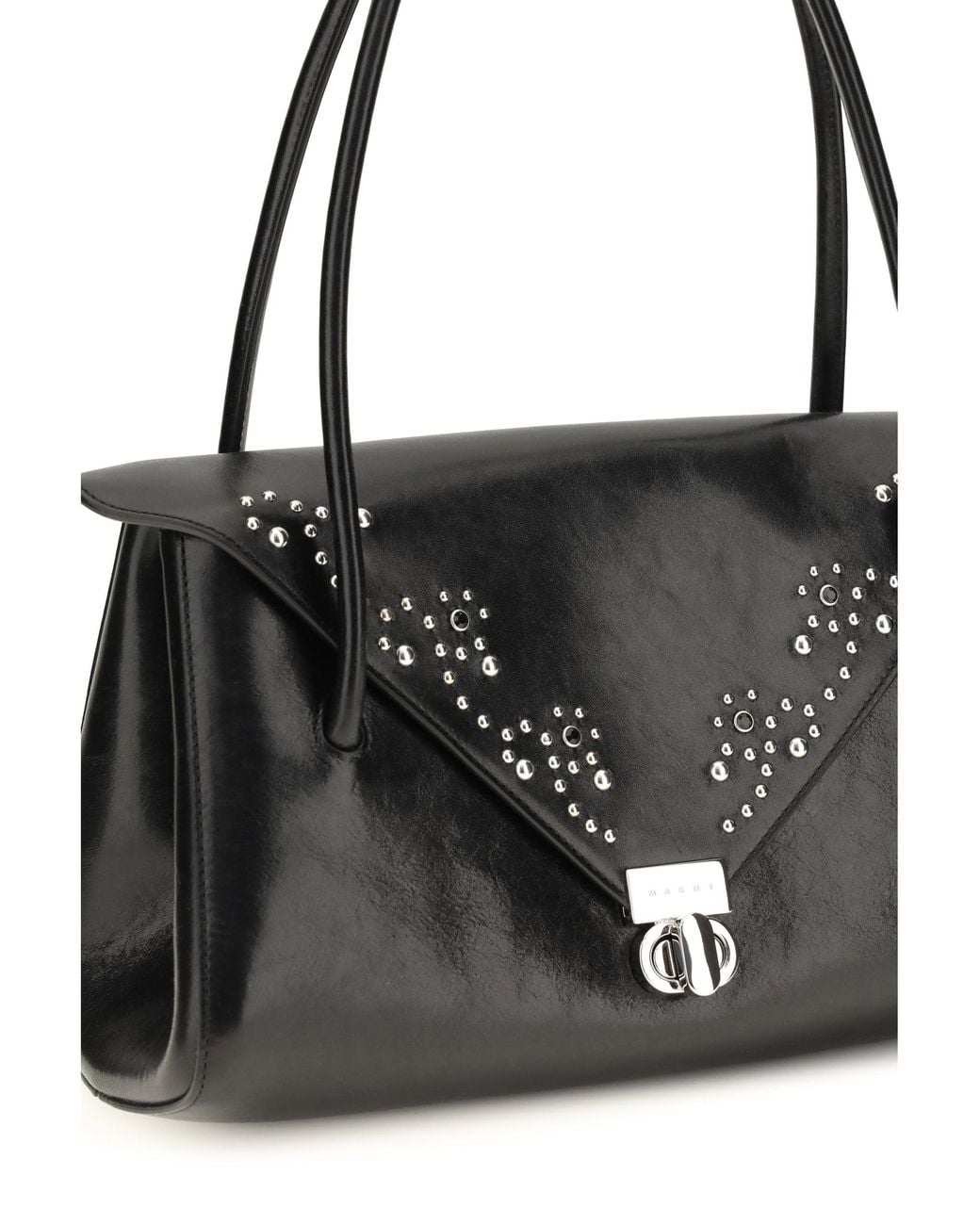 Marni Black Milanetto Studded Leather Shoulder Bag