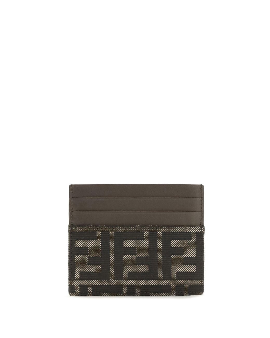 Fendi Gray Ff Jacquard And Leather Card Holder for men