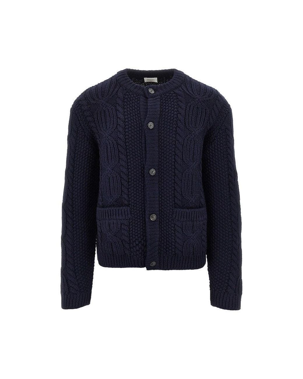 Saint Laurent Blue Wool Knitted Cardigan for men