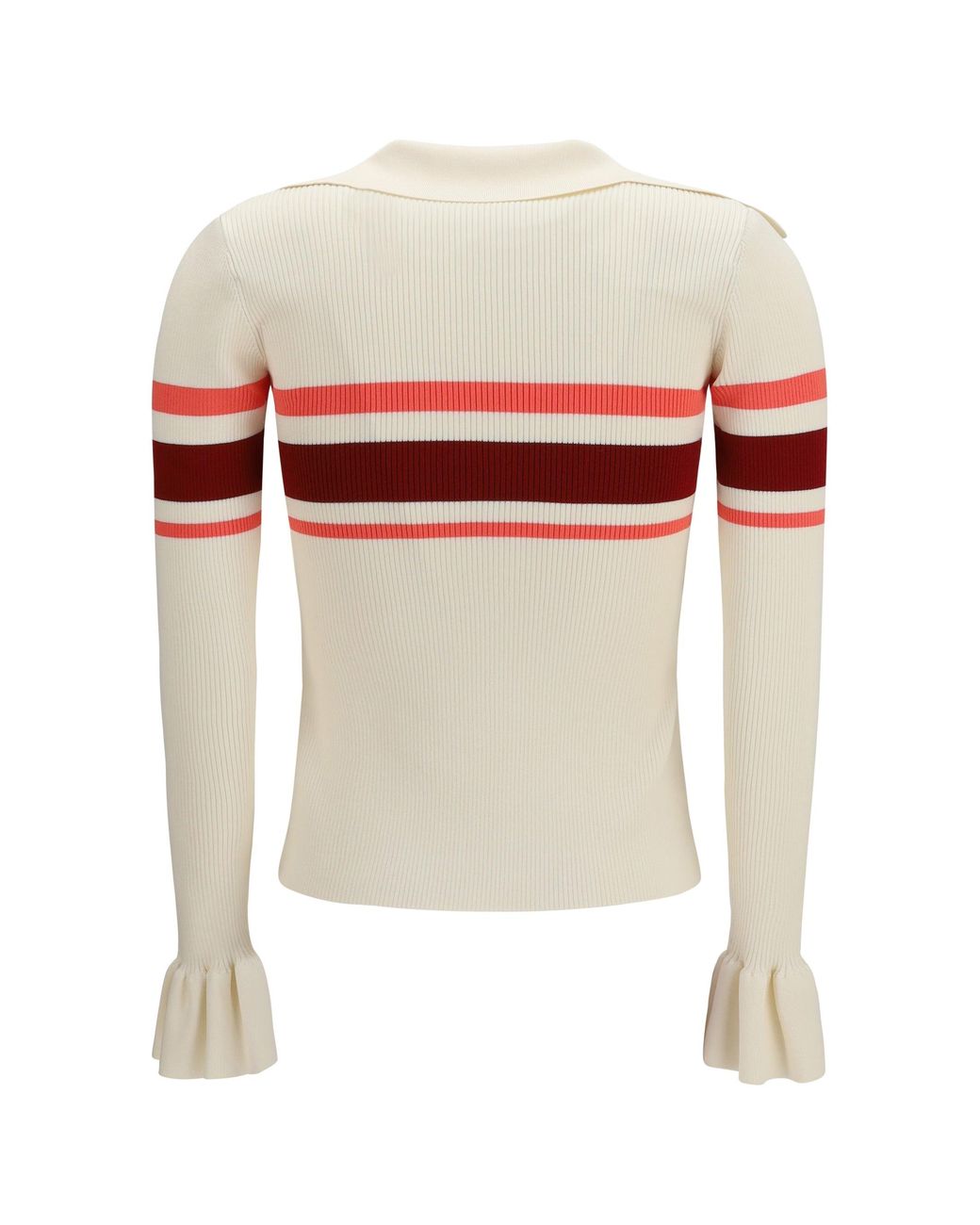 Self-Portrait White Striped Viscose Knit Button Top
