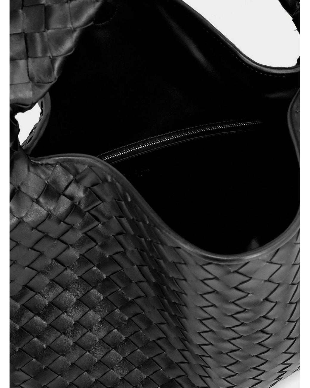 Bottega Veneta Black Hop Hobo Leather Shoulder Bag With Intreccio Pattern