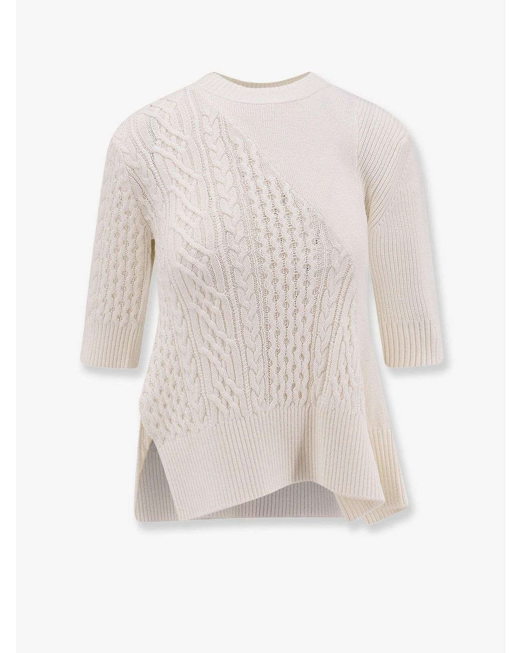 Sacai White Asymmetrical Cotton Blend Sweater