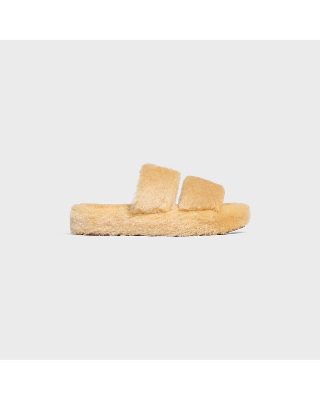 Céline Metallic Triomphe Shearling Slides