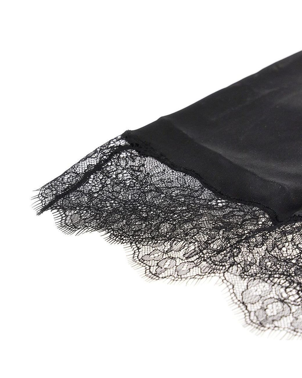 Anine Bing Black Satin Midi Skirt With Lace Trim