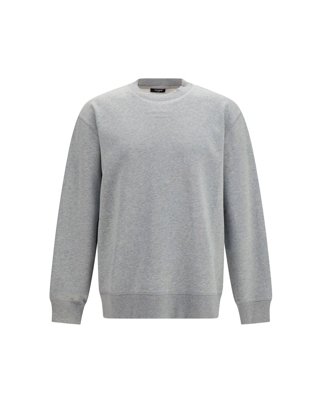 Balmain Gray Embroidered Logo Crewneck Sweatshirt for men