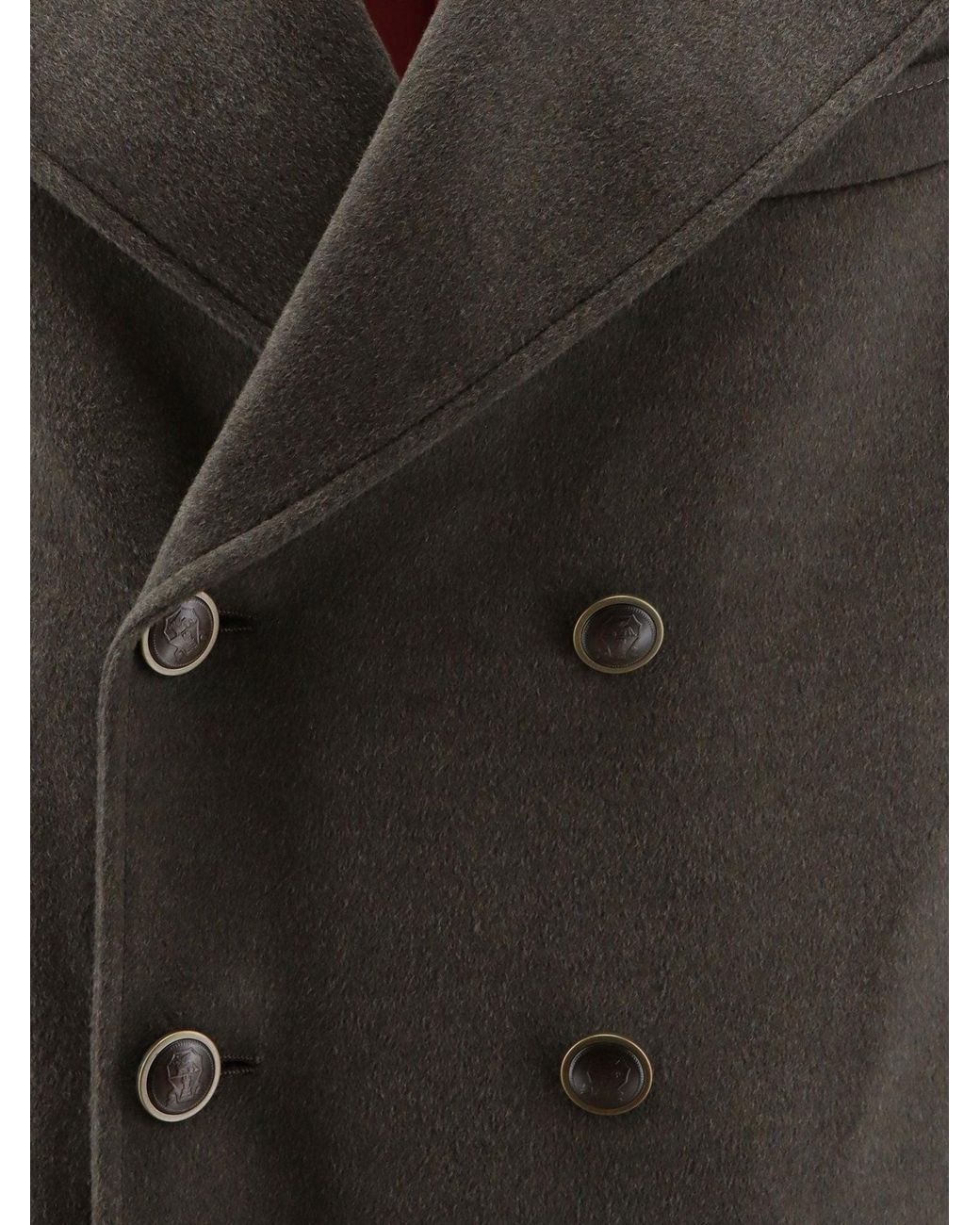 Brunello Cucinelli Gray Double-Breasted Virgin Wool Coat for men