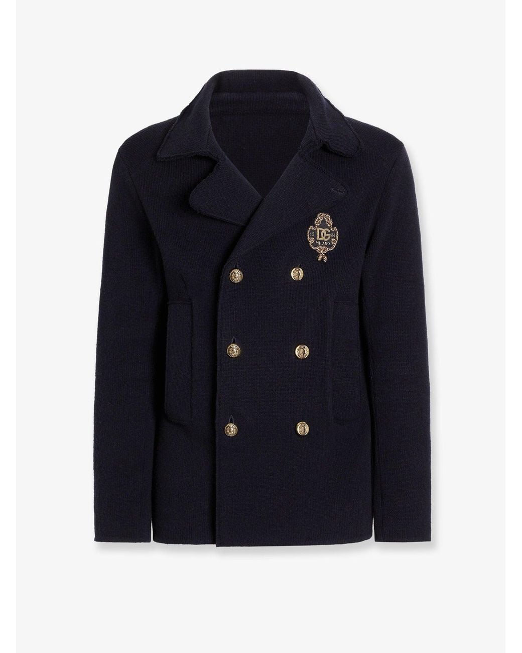 Dolce & Gabbana Blue Virgin Wool Blazer With Iconic Crest for men