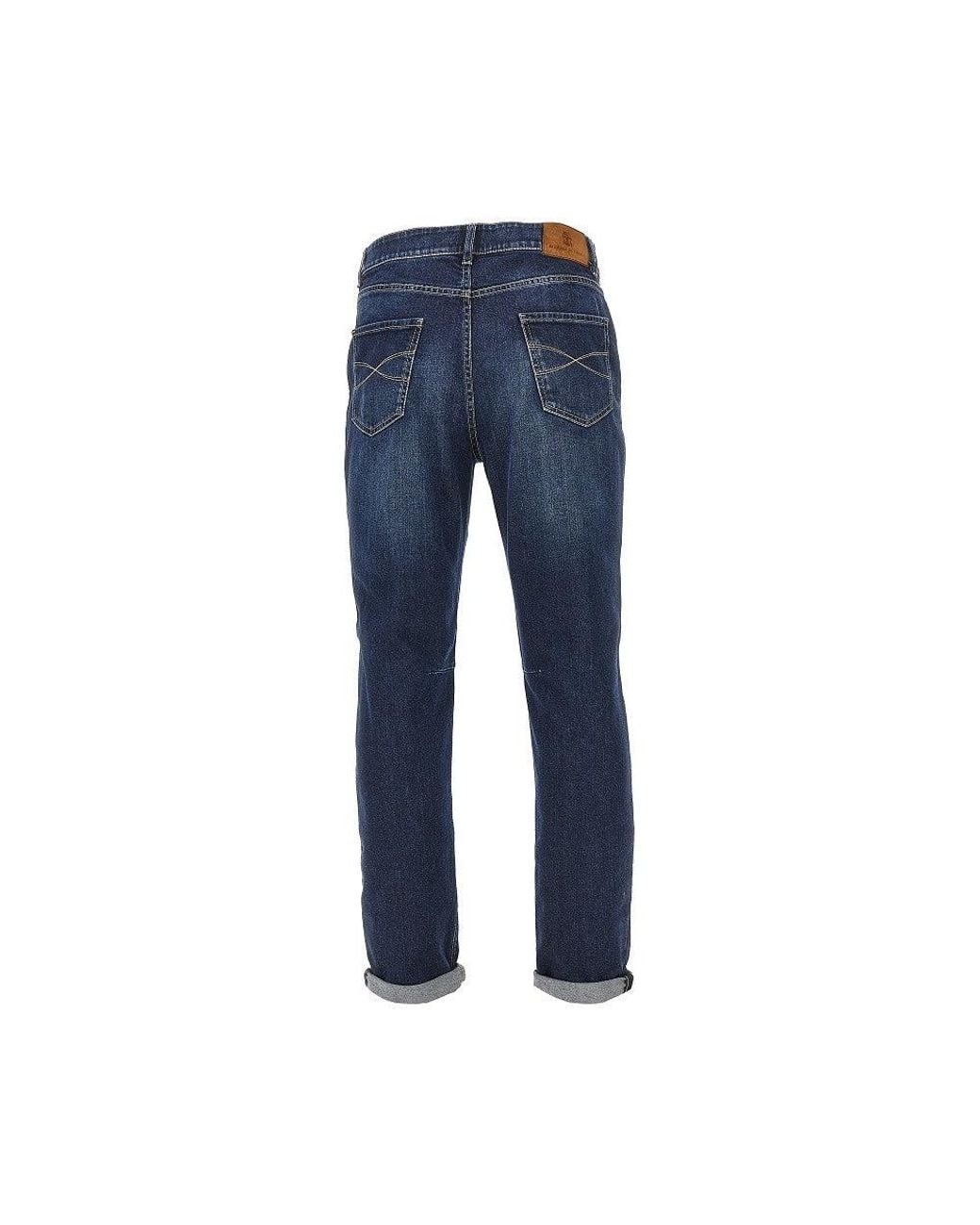Brunello Cucinelli Blue Stretch Denim Leisure Fit Jeans for men