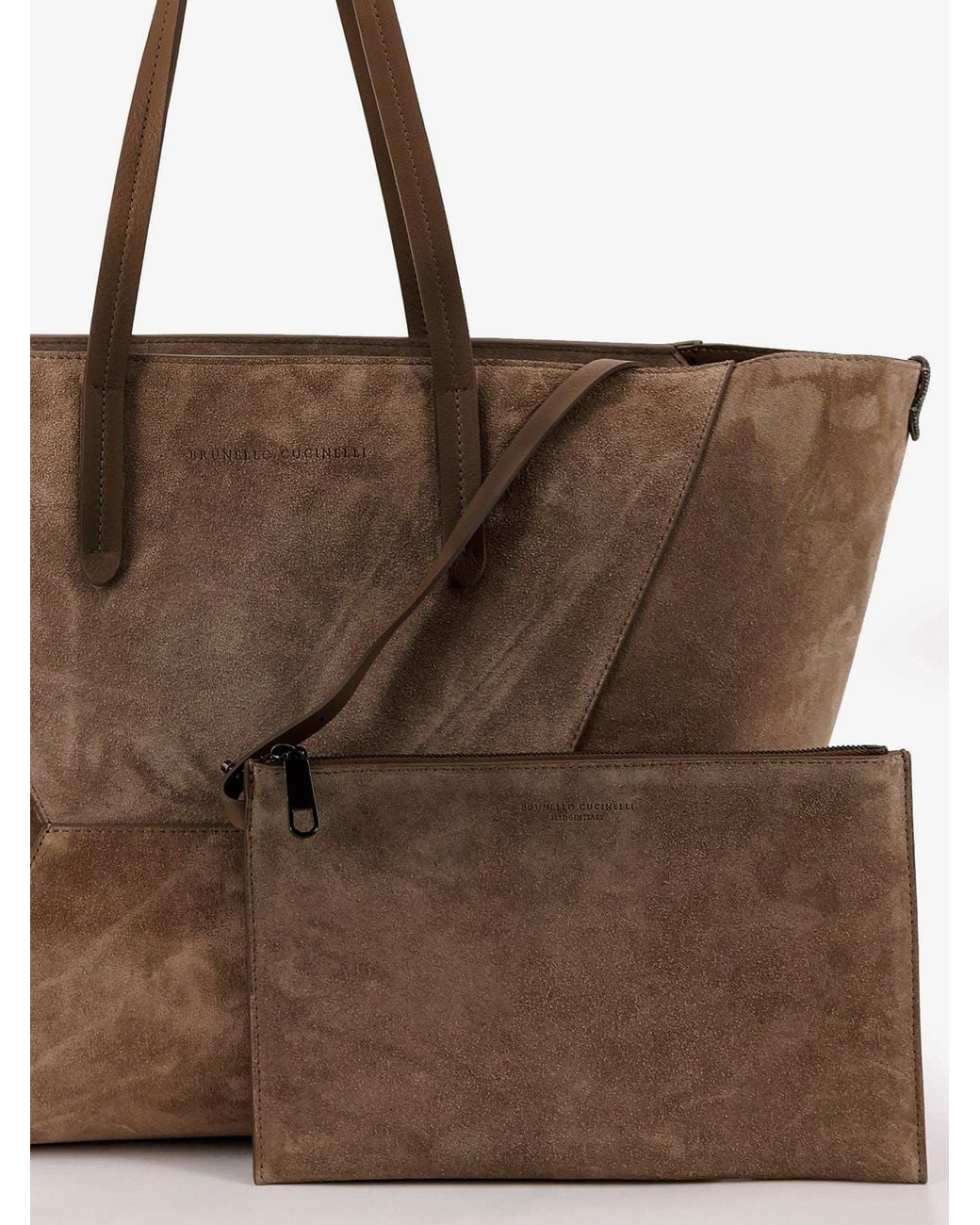 Brunello Cucinelli Brown Bc Duo Suede Shoulder Bag With Engraved Logo