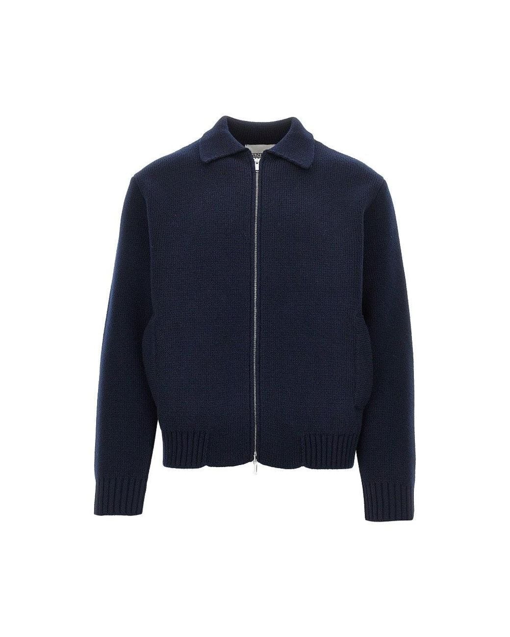 Laneus Blue Wool Knitted Cardigan for men