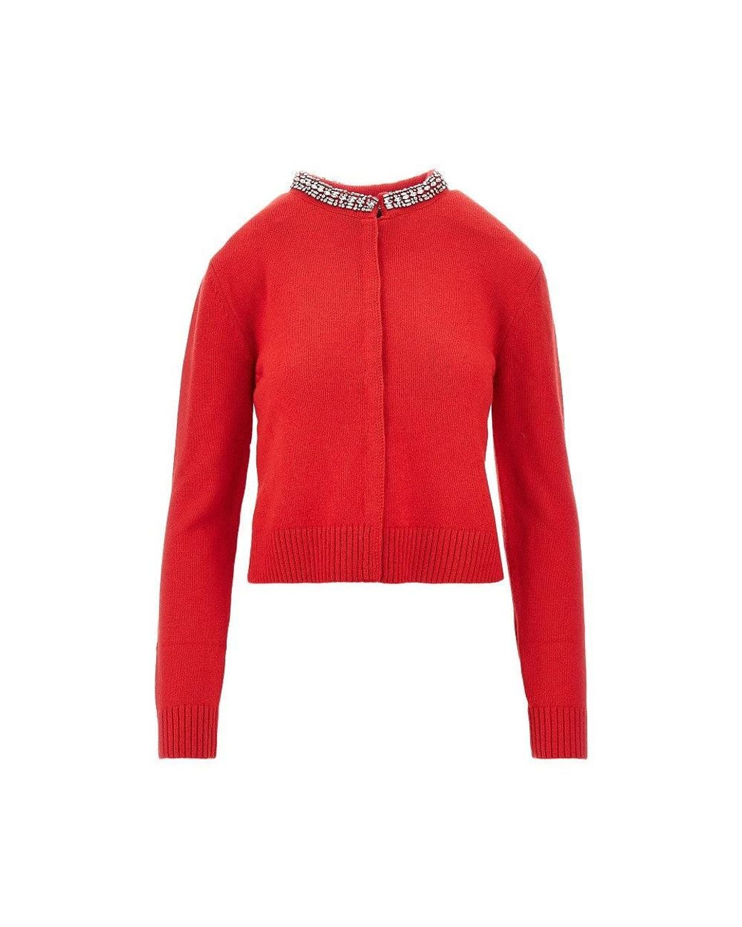 Pinko Red Wool-Blend Cardigan With Crystals