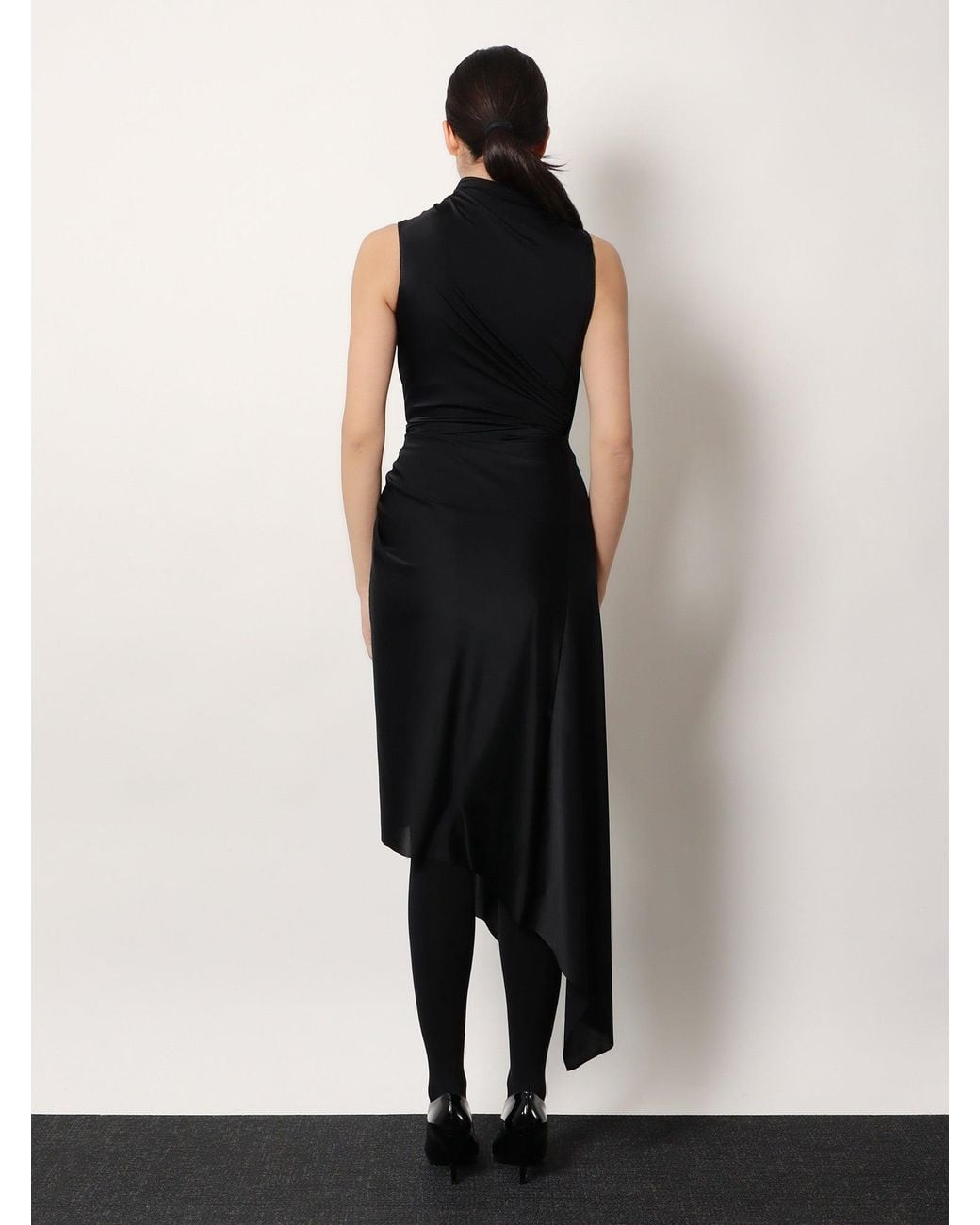 Balenciaga Black Stretch Fabric Long Asymmetrical Dress