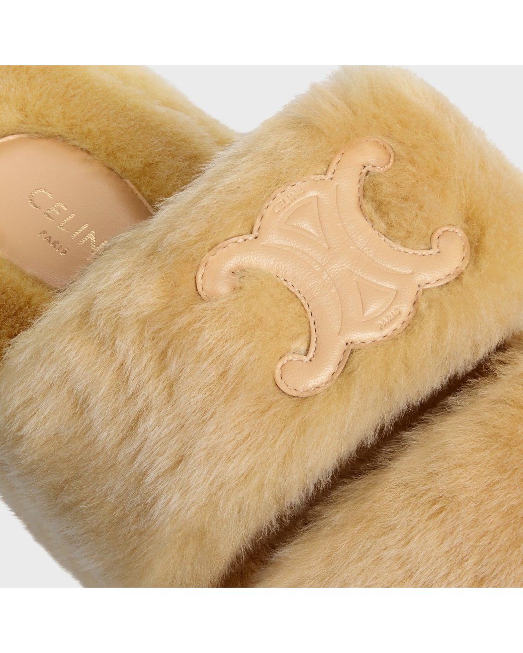 Céline Metallic Triomphe Shearling Slides