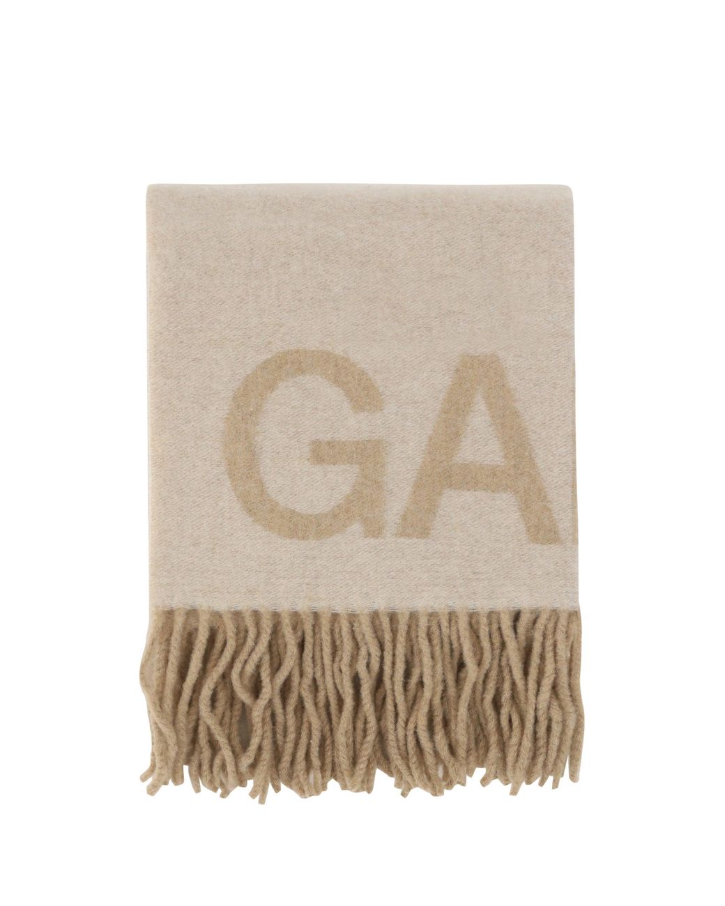 Ganni White Fringed Wool Scarf