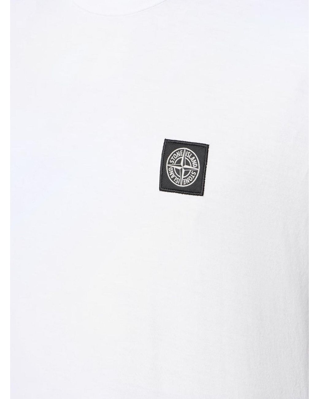 Stone Island White Cotton T-Shirt With Front Logo Patch for men