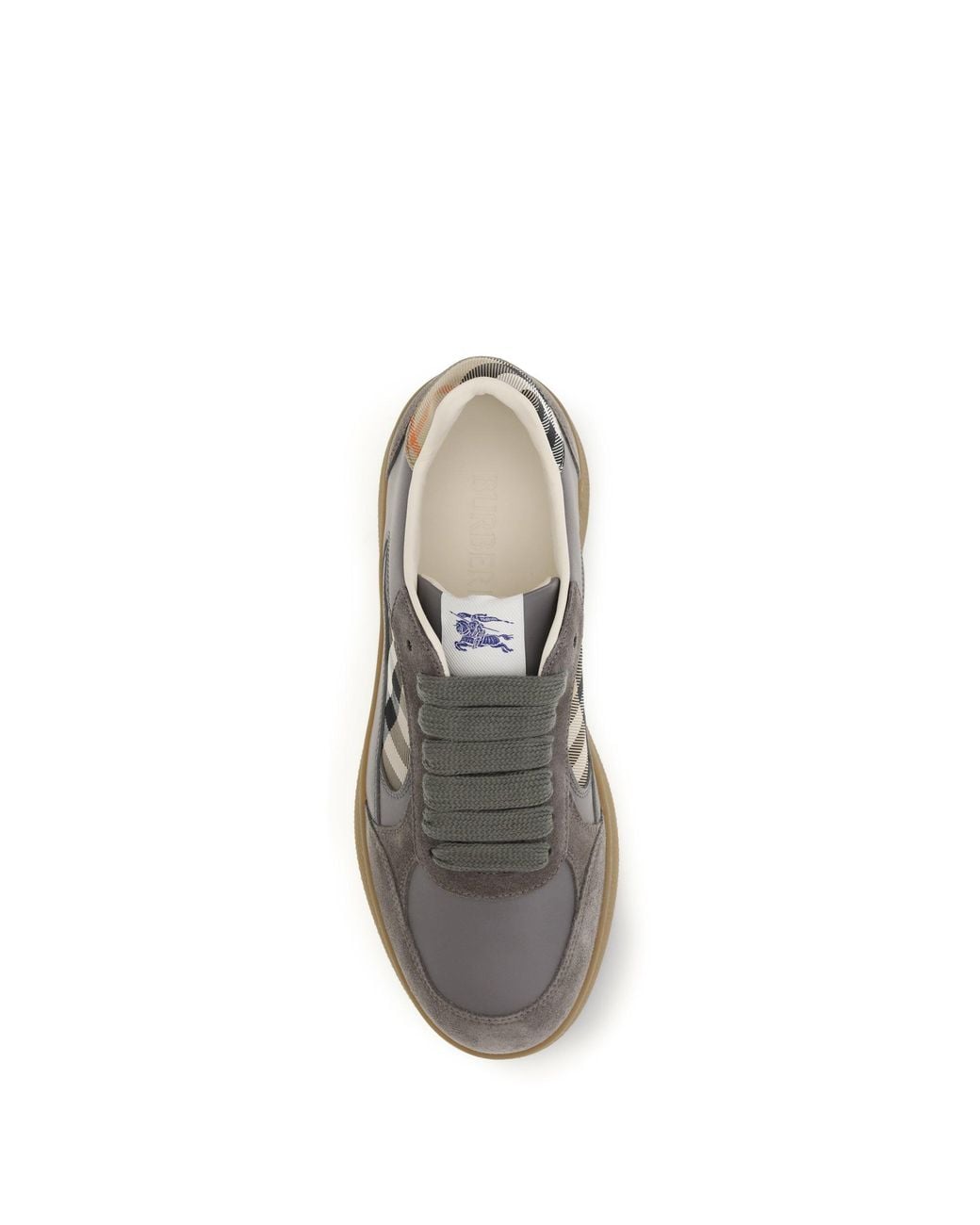 Burberry Gray Terrace Leather And Check Sneakers for men