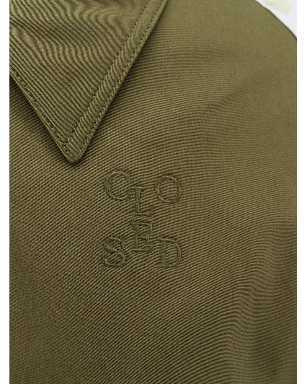 Closed Green Cotton Jacket With Logo Embroidery