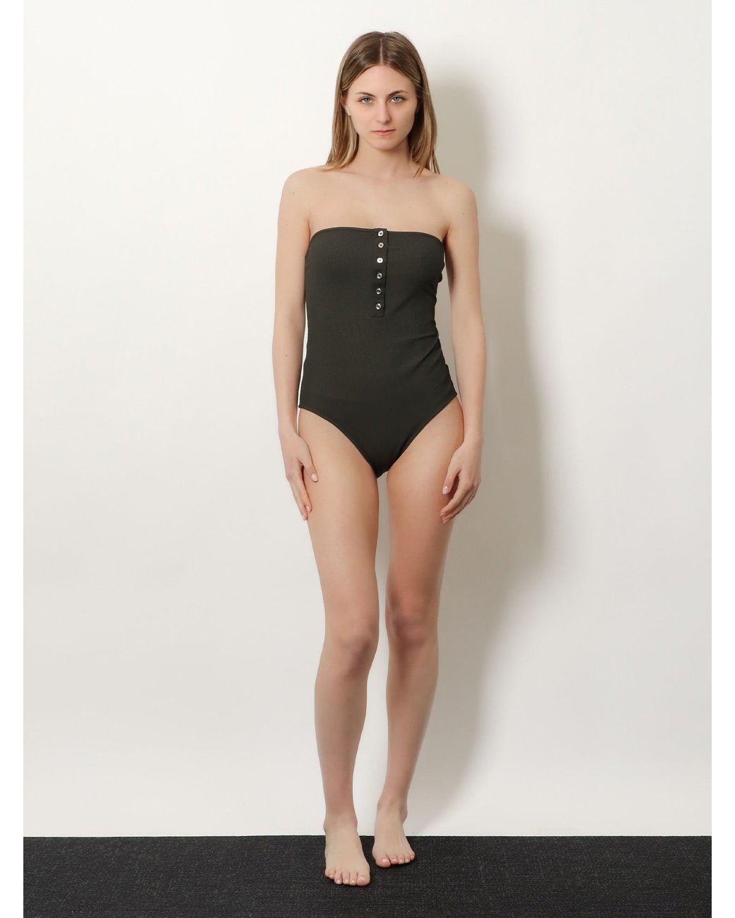 Totême  Black One-Piece Swimsuit With Ribbed Pattern