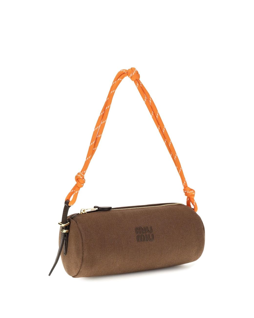 Miu Miu Brown Embroidered Logo Shoulder Bag Cacao
