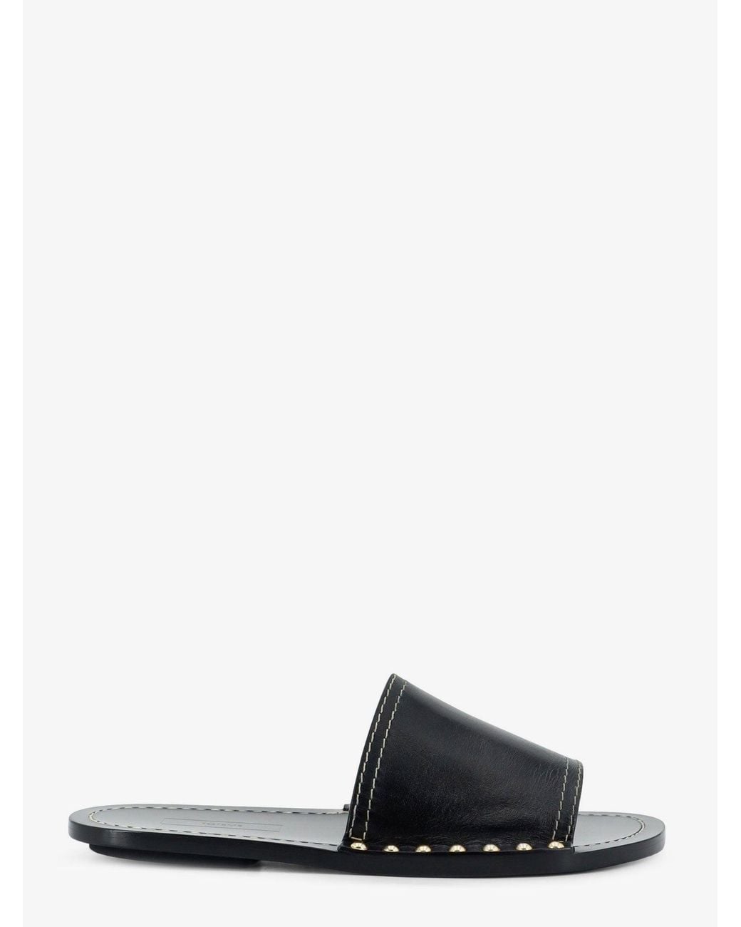 Totême Black Low Leather Sandals With Metal Studs On The Sides
