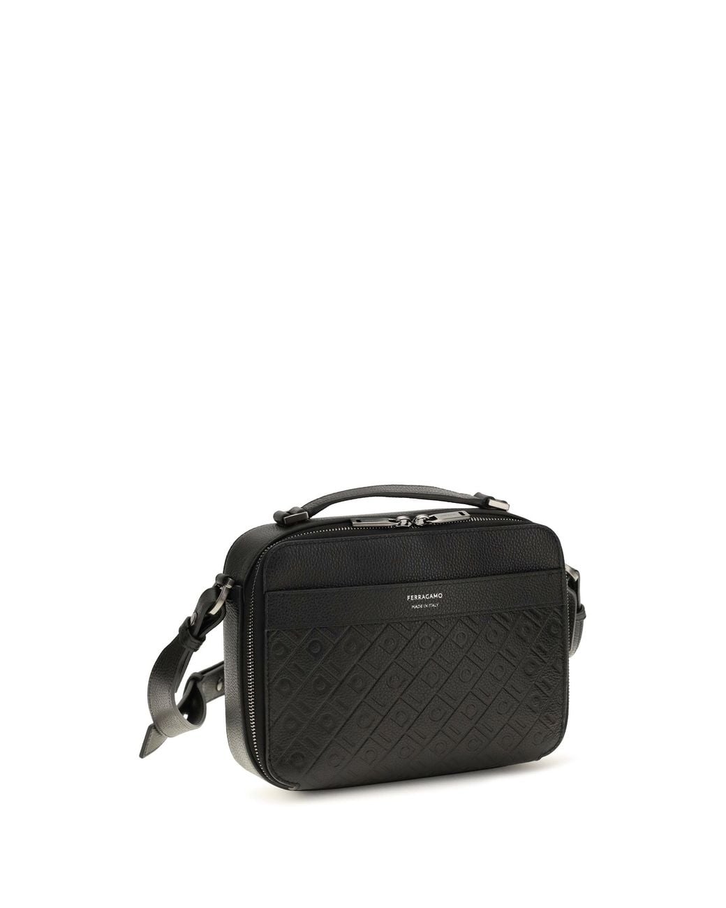 Ferragamo Black Leather Crossbody Bag Gancini Pattern Calf Shoulder for men