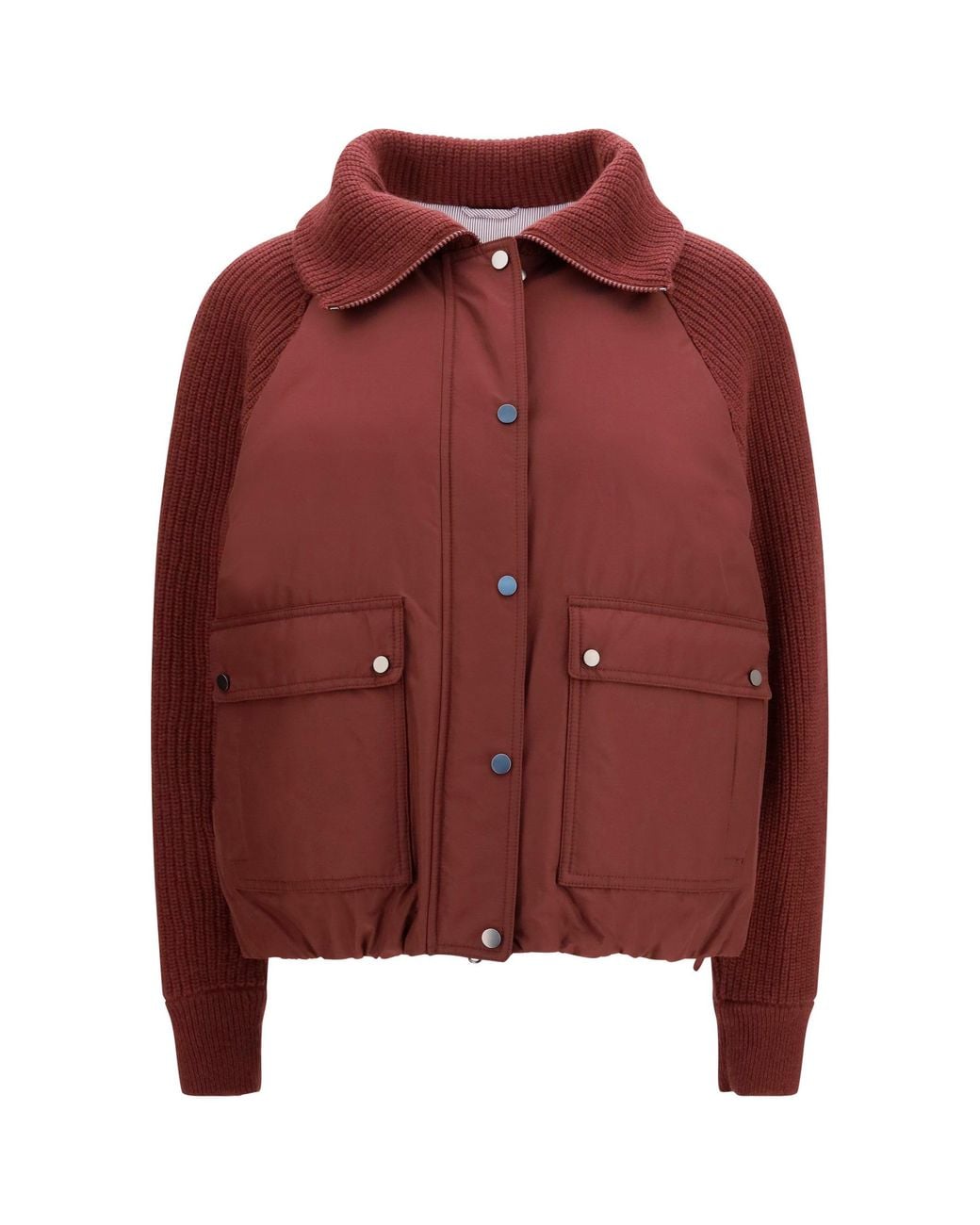 Brunello Cucinelli Red Down Jacket With Wool Sleeves