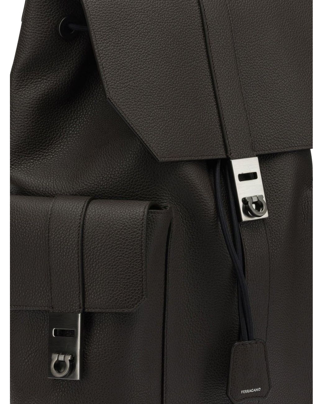 Ferragamo Black Double Pocket Leather Backpack for men
