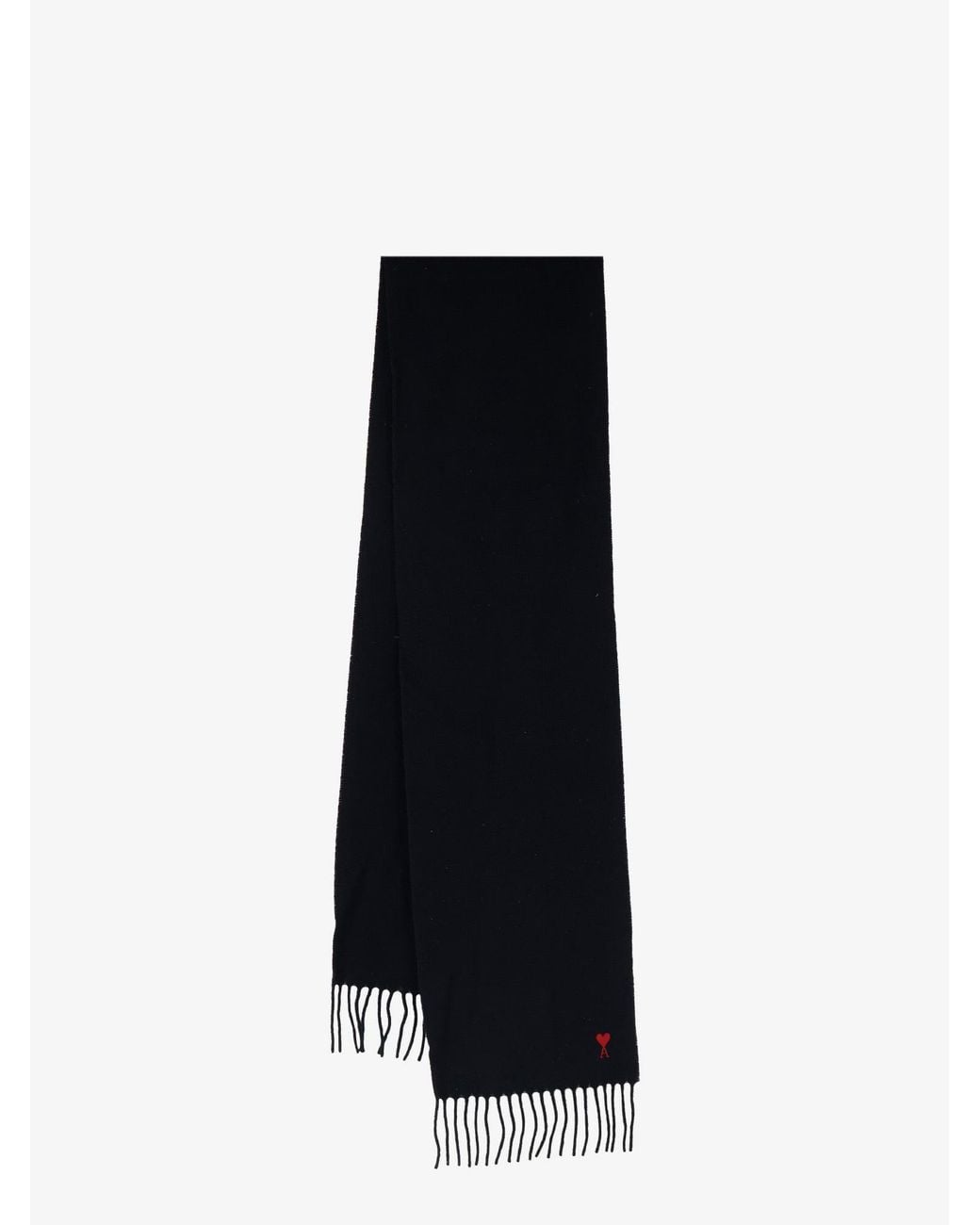 AMI Black Wool Scarf With Ami De Cå“Ur Embroidery for men