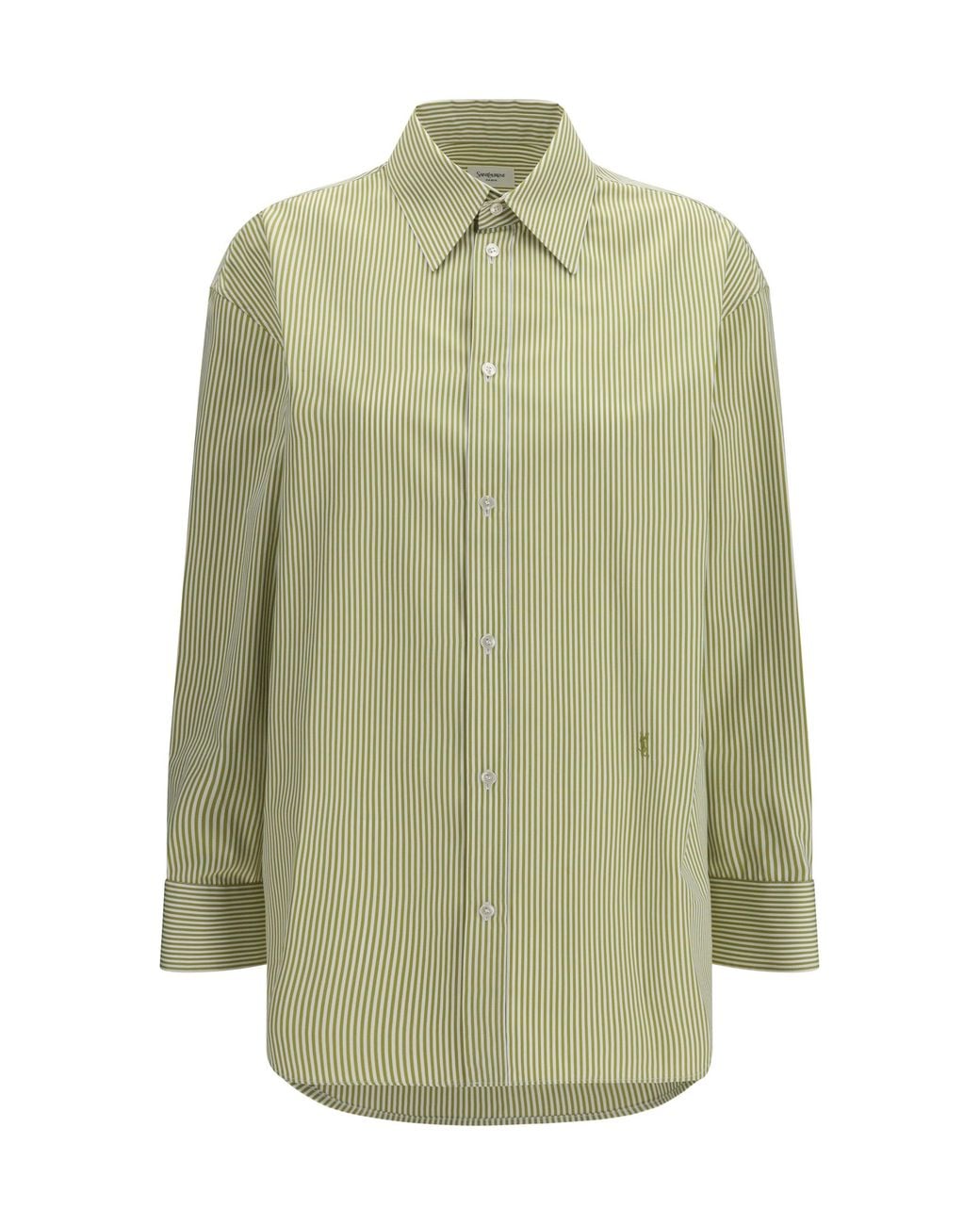 Saint Laurent Green Vertical Striped Button Shirt