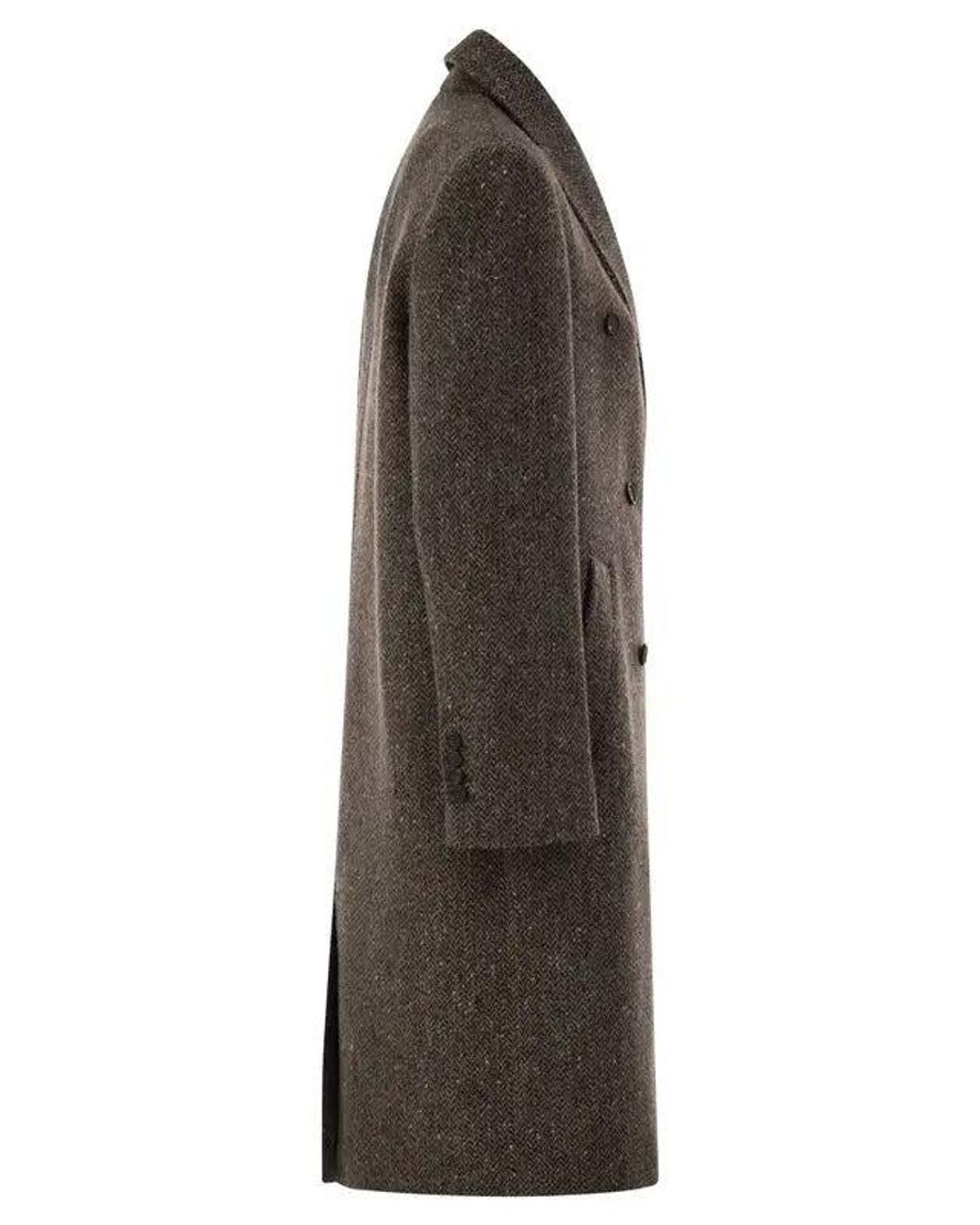 Brunello Cucinelli Black Double-Breasted Tweed Coat