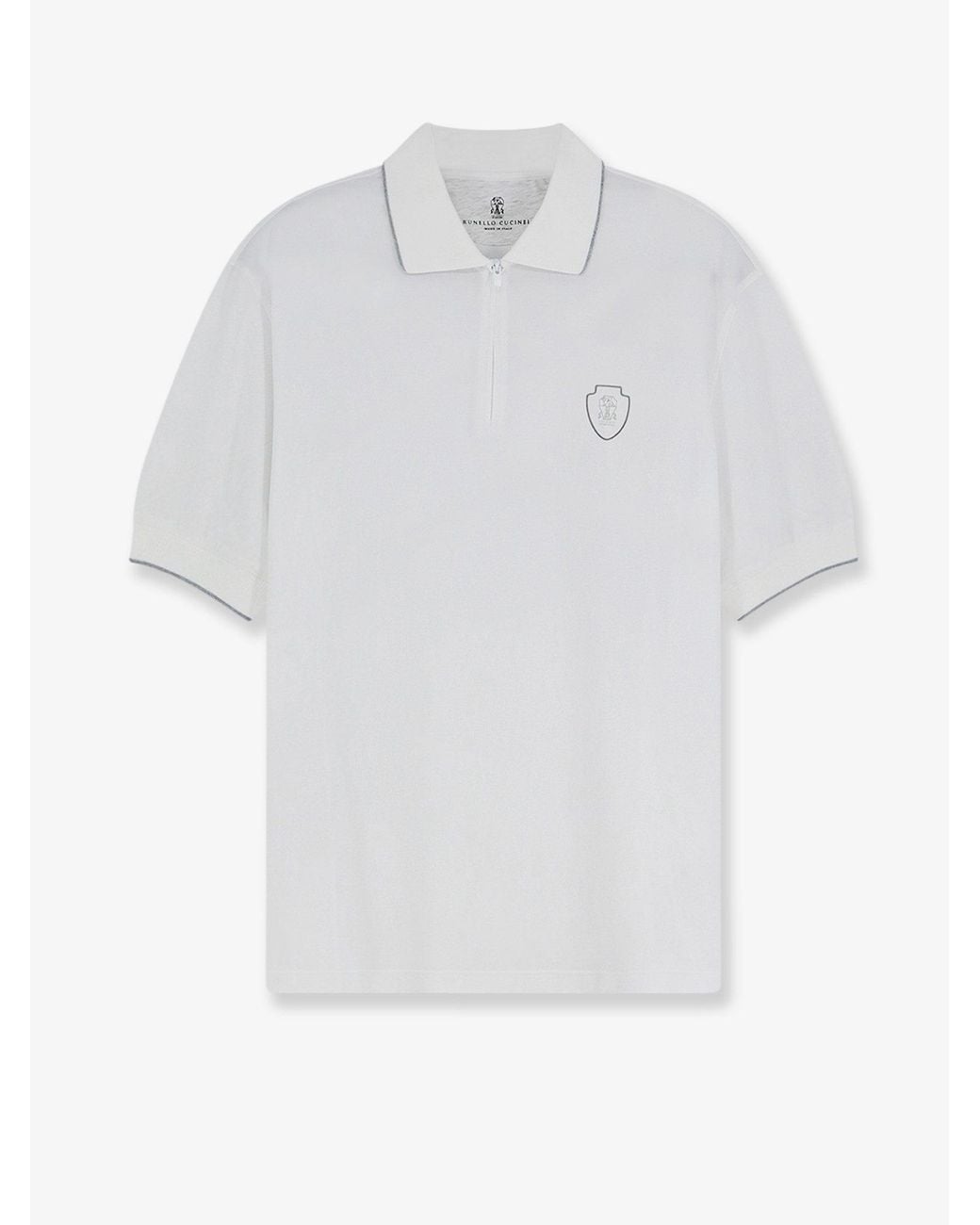 Brunello Cucinelli White Technical Fabric Polo Shirt With Embroidered Logo On The Front for men