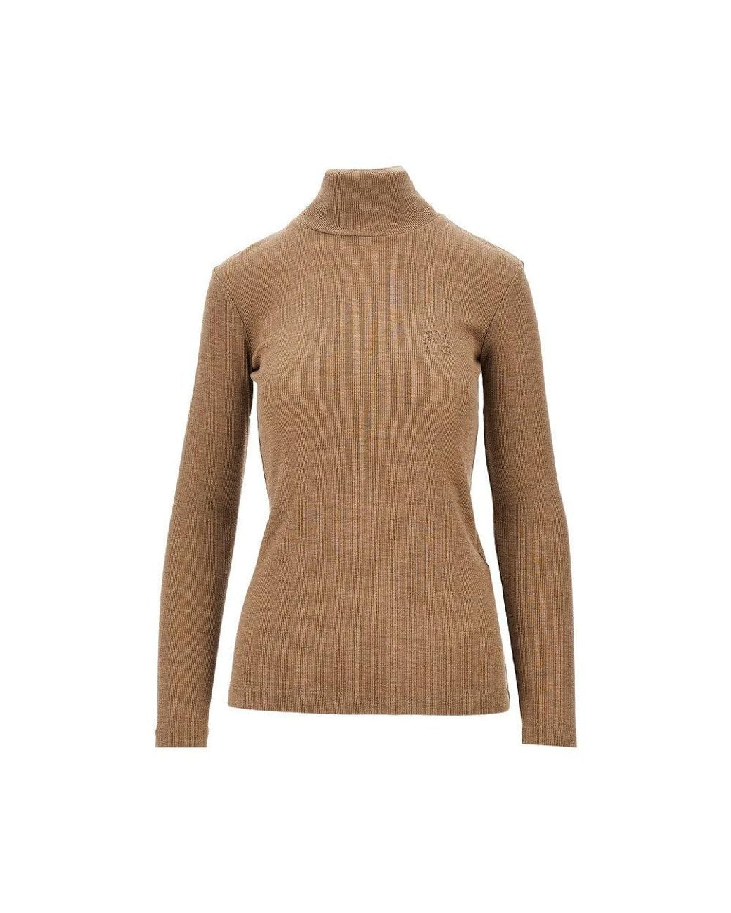 Max Mara Brown Wool Jersey Turtleneck Top