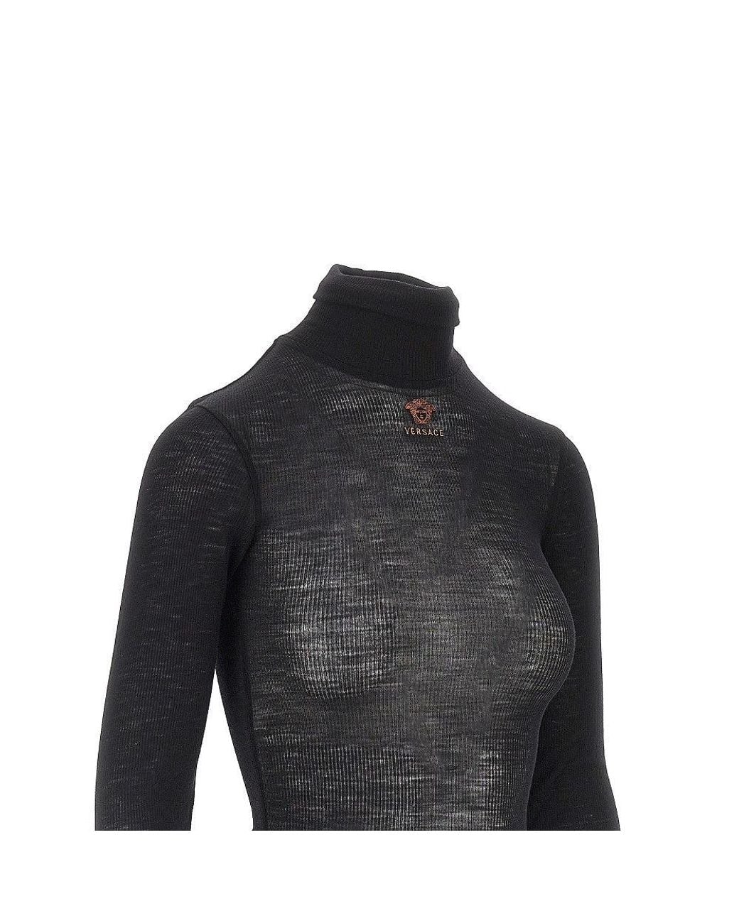 Versace Black Ribbed Wool Turtleneck Top
