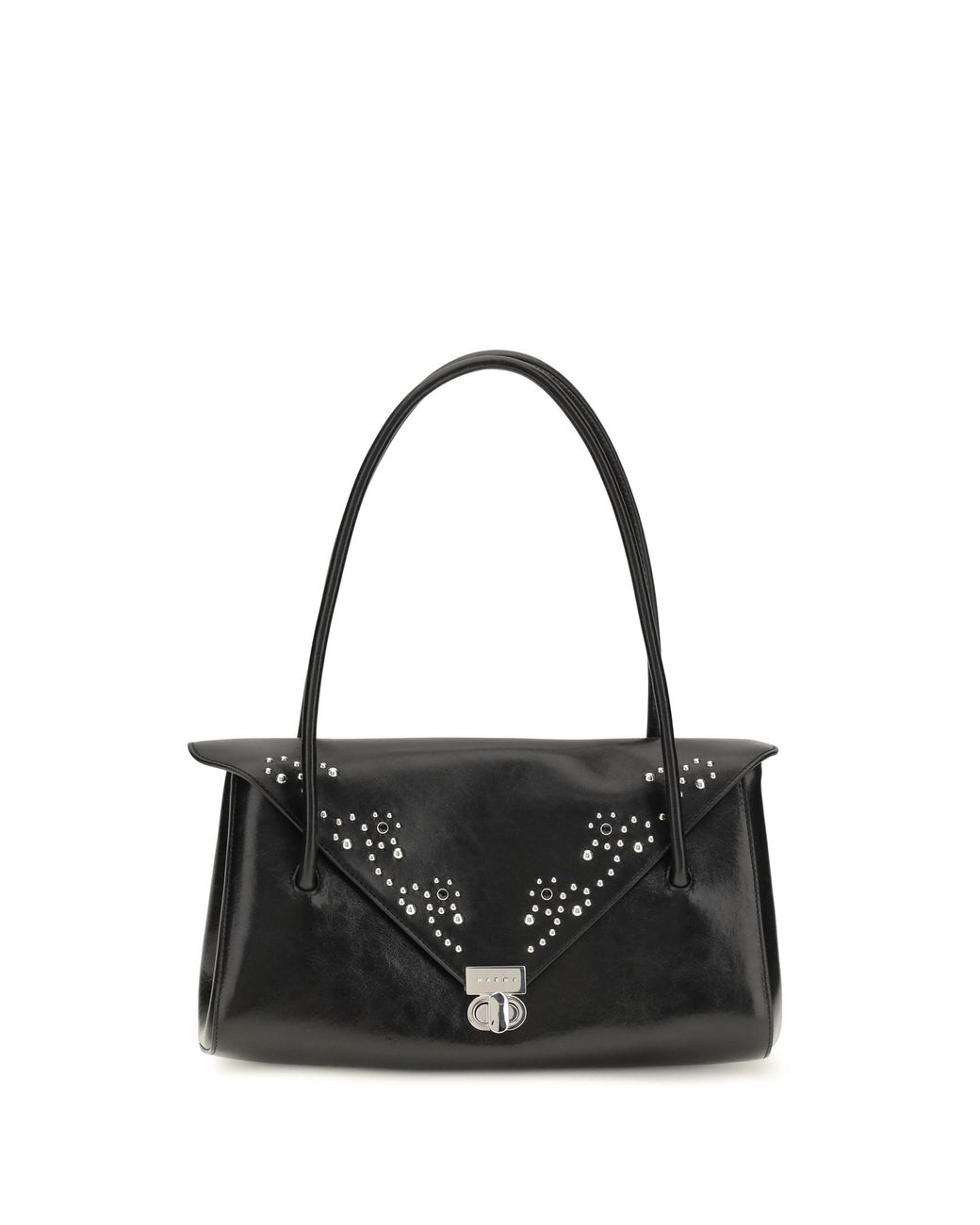 Marni Black Milanetto Studded Leather Shoulder Bag