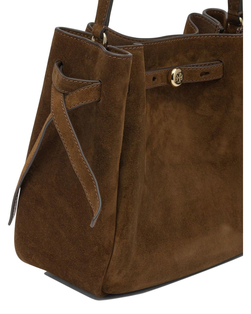 Tory Burch Brown Mini Bucket Handbag With Adjustable Strap