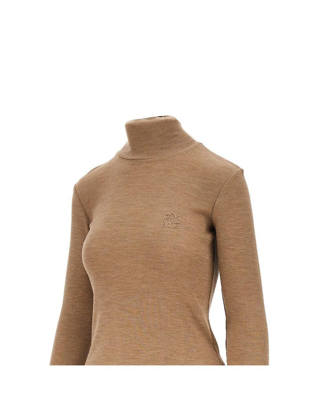 Max Mara Brown Wool Jersey Turtleneck Top